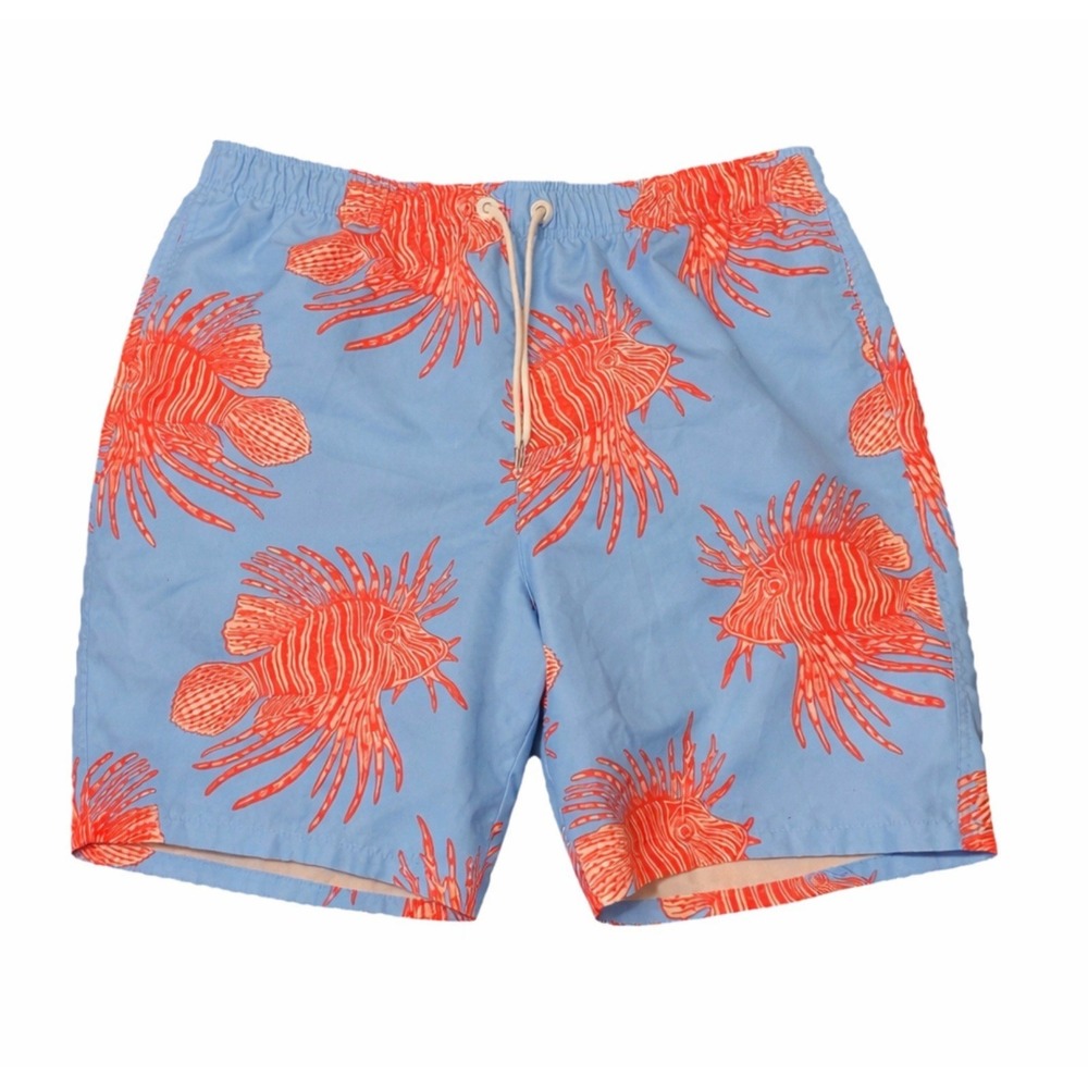 Abercrombie & Fitch Swim Trunks Extra Large XL Fish Print‎ Blue Red Swim Shorts